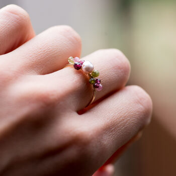 Tourmaline Garnet And Pearls Adjustable Ring, 2 of 9