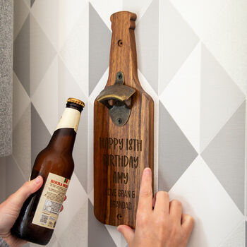 Personalised Wall Mounted Bottle Opener Happy 18th Birthday Gift, 2 of 6