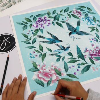 Birds, Flowers And Stars Bright Chinoiserie Print, 5 of 5