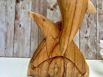 Hand Carved Wooden Teak Dolphin Sculpture 30cm Ornament Figurine Gift, 8 of 9