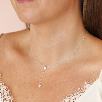 Sterling Silver Crystal Heart Lariat Necklace, 2 of 5