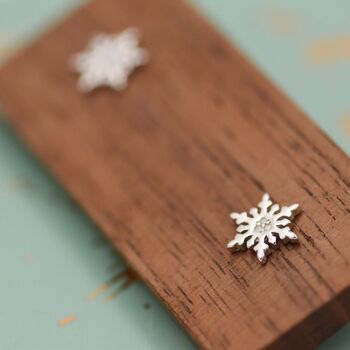 Snowflake Stud Earrings In Sterling Silver, 4 of 12