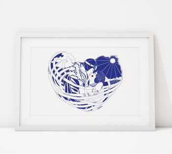 Couple Kissing Blue Wall Print, 2 of 8