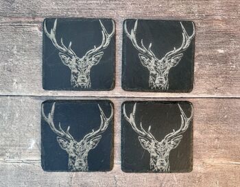 Set Of Four Stag Prince Slate Coasters, 3 of 4