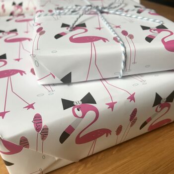 Flamingo Gift Wrapping Paper Or Gift Wrap And Card Set, 4 of 9