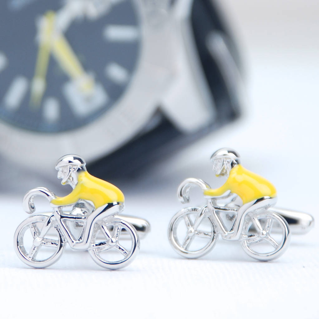 personalised yellow jersey bike cufflinks by penelopetom