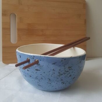 Speckled Blue Noodle Bowl With Chopsticks, 6 of 10
