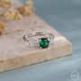 Sterling Silver Emerald Green Cz And Leaf Single Stone Ring, thumbnail 1 of 12