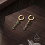 Emerald Green Cz Dangle Chain Huggie Hoop Earrings, thumbnail 5 of 10