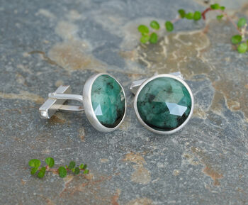 Natural Emerald Cufflinks In Sterling Silver, 2 of 2
