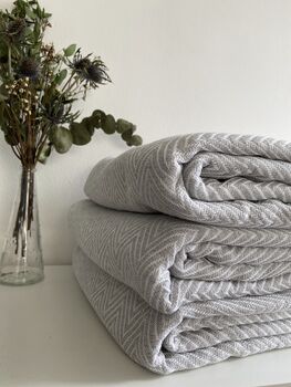 Light Grey Herringbone Soft Cotton Bedspread, 4 of 8