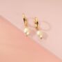 Thin Gold Hoop Earrings With Chunky Real Pearl Charms, thumbnail 2 of 4