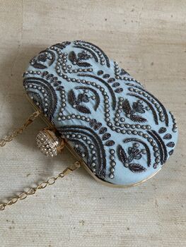 Light Blue Handcrafted Oval Clutch Bag, 6 of 8