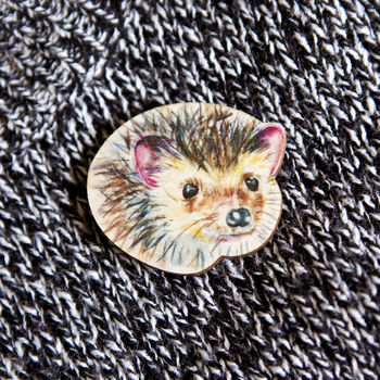 Inky Hedgehog Eco Wooden Pin Brooch, 2 of 7