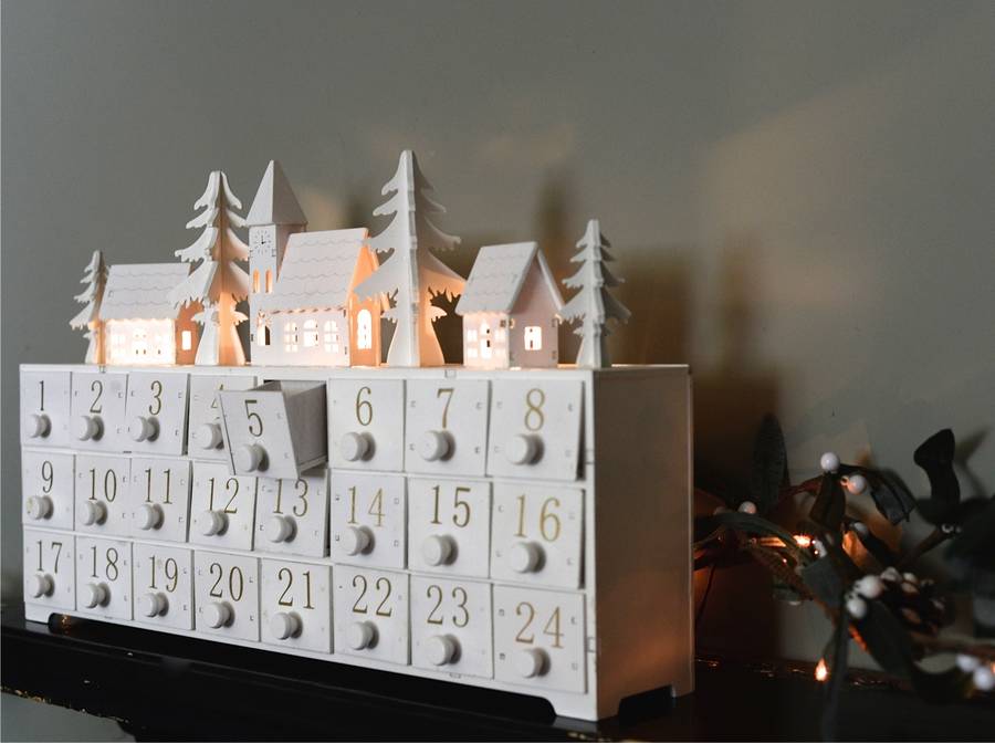 wooden led lit advent calendar by the forest & co