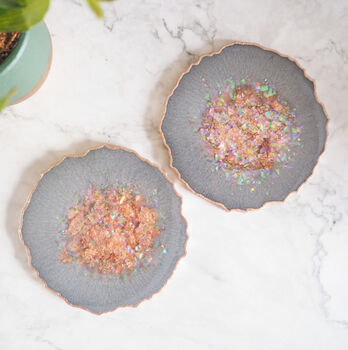 Iridescent Rose Gold Geode Resin Coasters, 9 of 12