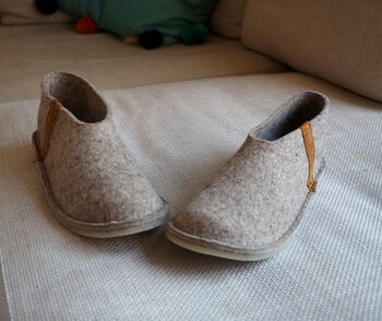 Personalised Handmade Felt And Leather Slippers, 2 of 8