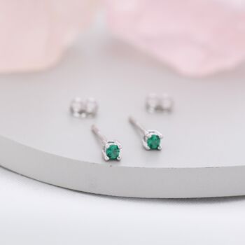 Sterling Silver Extra Tiny Sterling Silver Emerald Green Cz Stud Earrings, 4 of 12