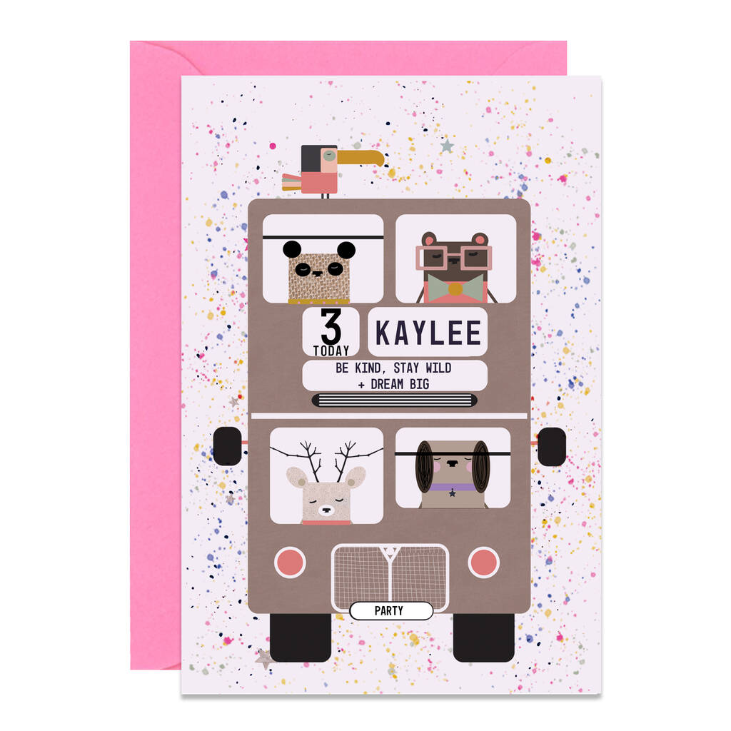 Personalised Party Animal Bus Age Card, 1 of 2