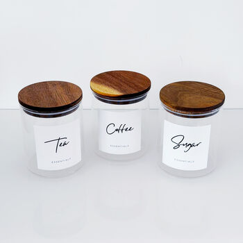 Set Of Tea, Coffee And Sugar Jars With Acacia Lids, 9 of 11