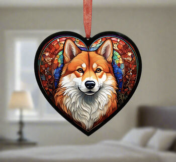 Shiba Inu Stained Glass Effect Heart Suncatcher, 3 of 4