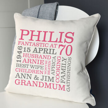 Personalised 70th Birthday Word Art Cushion, 5 of 9