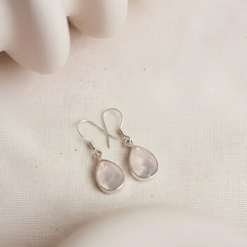 Handmade Teardrop Rose Quartz Sterling Silver Drop Earrings, 9 of 12