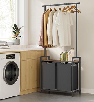 Two Section Laundry Basket With Clothes Rail Shelf, 3 of 12