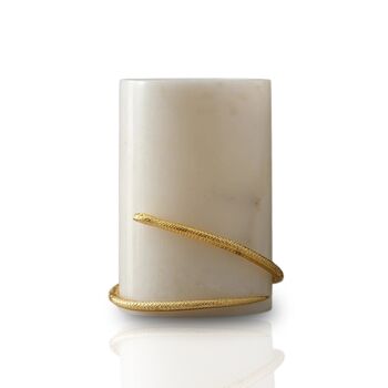 Handmade White Marble Vase With Brass Snake Detail, 3 of 4