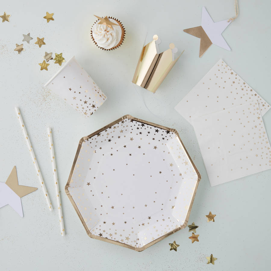 Eight Gold Stars Paper Plates, 1 of 2