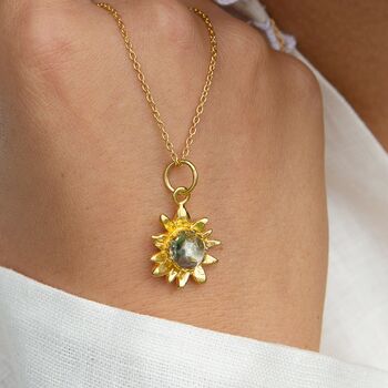 9ct Gold Sunflower Necklace With Blue Topaz, 6 of 7