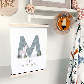 Personalised Zebra Initial Nursery Print, 2 of 8