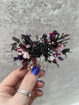 Black, Pink And Burgundy Gothic Flower Hair Comb, 3 of 5