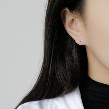 Sterling Silver Bar Stud Earrings, Two Sizes, 2 of 5