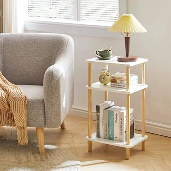 White Three Tier Side Table Narrow End Table Nightstand, 3 of 9