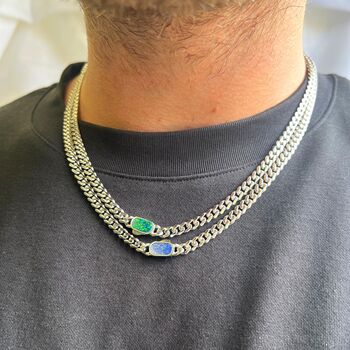 Silver Opal Gemstone Cuban Necklace Chain For Men, 11 of 12
