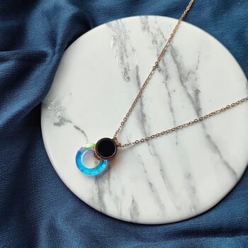 White Enamel Round Colourful Disc Gold Brass Pendant Necklace, 6 of 6