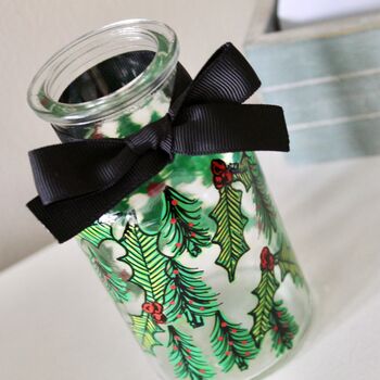 Green Holly Christmas Painted Bud Vase With Black Bow, 3 of 6