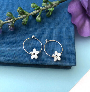 Thank You Teacher Sterling Silver Mini Textured Flower Hoop Earrings, 5 of 12