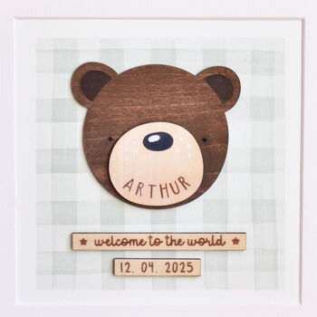 Hand Painted Wooden Bear Print New Baby Or Christening Gift, 3 of 7