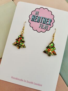 Sparkly Christmas Tree Glitter Resin Earrings / Christmas Gift / Secret Santa Gift, 4 of 11