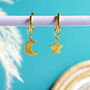 Moon And Star Huggie Hoop Earrings, thumbnail 4 of 7