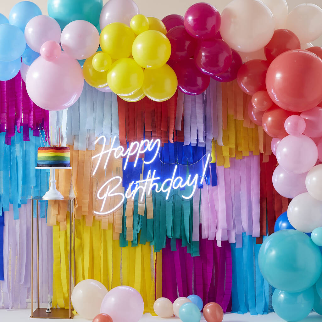 Balloon And Streamer Rainbow Party Backdrop, 1 of 2