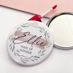 Custom Name Silver Compact Mirror Monogram Gift Round 