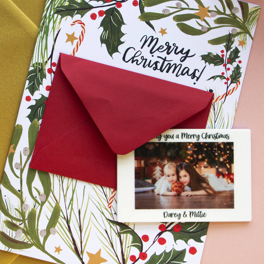 Merry Christmas Card With Fridge Magnet Photo Gift By Funky Laser 