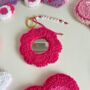 Pink Floral Mirror Handmade Punch Needle Keyring, thumbnail 1 of 2
