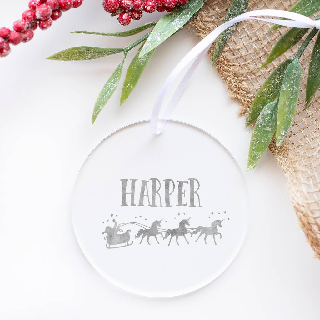 Unicorn Santa Sleigh Personalised Christmas Decoration By PRINTS279