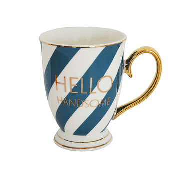 'Hello Handsome' Petrol Stripes Typography Mug, 2 of 2