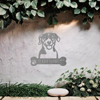 Personalised Jack Russell Terrier Welcome Metal Wall Art Sign For Home And Garden Gift, 10 of 11