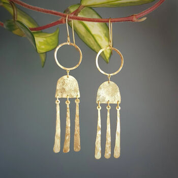 'Tempest Nimbus' Ethical Hand Beaten Brass Earrings, 3 of 5